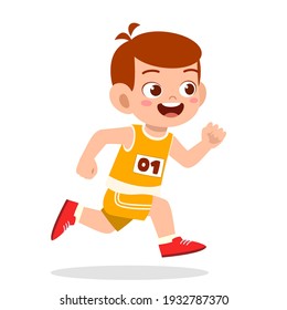happy cute little boy run in marathon game
