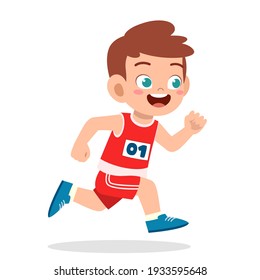 happy cute little boy run in marathon game