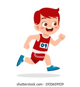 happy cute little boy run in marathon game