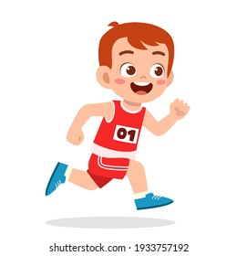 happy cute little boy run in marathon game