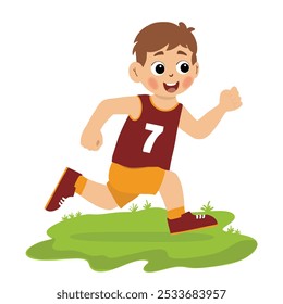 happy cute little boy run in marathon game. happy cute little boy running so fast