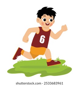 happy cute little boy run in marathon game. happy cute little boy running so fast