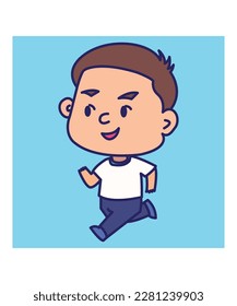 happy cute little boy running so fast vector illustration.