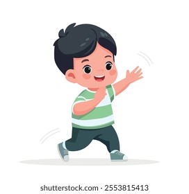 happy cute little boy running so fast