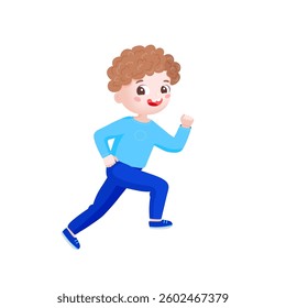 Happy cute little boy running so fast. Flat vector illustration isolated on white background