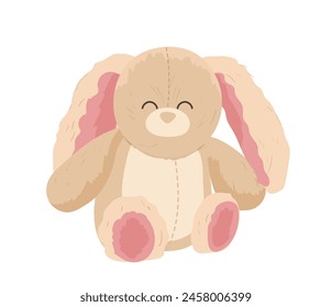 Happy cute little bunny plush baby toy cartoon vector illustration isolated on white background