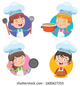 Happy Cute Little Chef Cooking