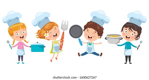 Happy Cute Little Chef Cooking