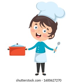 Happy Cute Little Chef Cooking