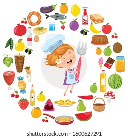 Vector Illustration Children Food Concept Stock Vector (Royalty Free ...