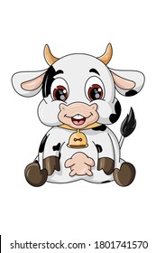 A happy cute little cow sitting, design animal cartoon vector illustration