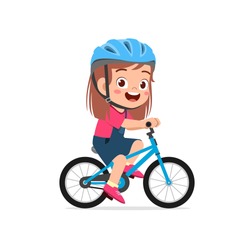 Happy Cute Little Girl Boy Riding Bicycle