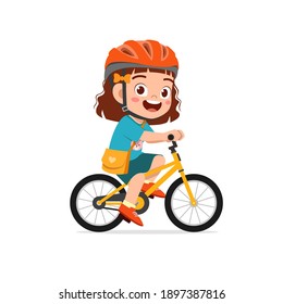 happy cute little girl boy riding bicycle