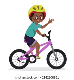 Happy cute little girl boy riding bicycle. Children's activities. Vector cartoon.
