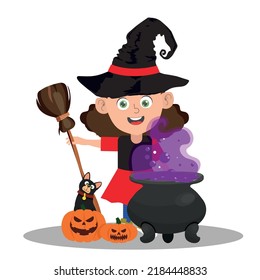 Happy Cute Little Girl Celebrate Halloween Stock Vector (Royalty Free ...