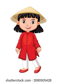 happy cute little girl. Flat vector illustration. Little kid.