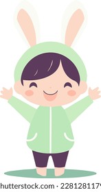 Happy and cute little girl with hoodie and rabbit ears with concept of Easter holiday. Vector of cute girl isolated on white background 
