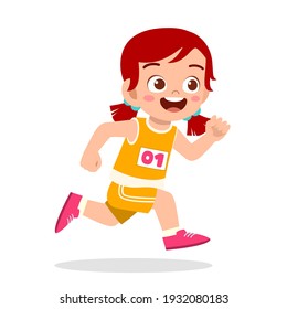 happy cute little girl run in marathon game