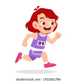 happy cute little girl run in marathon game