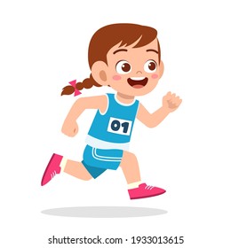 happy cute little girl run in marathon game