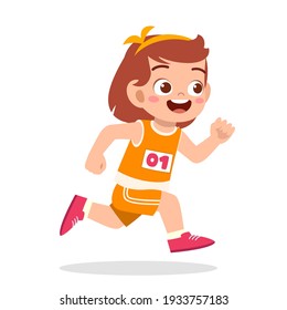 happy cute little girl run in marathon game