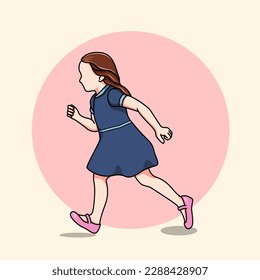 happy cute little girl run in blue dress