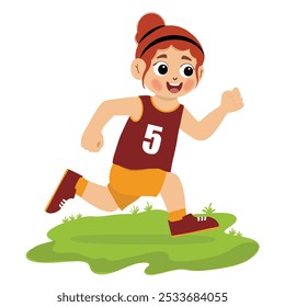 happy cute little girl run in marathon game. happy cute little girl running so fast