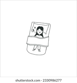 Happy cute little girl sleep in bed room