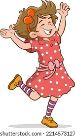 happy cute little girl vector cartoon