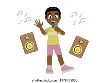 happy cute little kid African boy sing a song