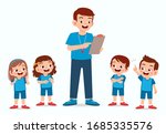 happy cute little kid boy and girl with teacher