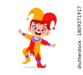 happy cute little kid boy and girl celebrate Halloween wears clown costume