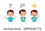 happy cute little kid boy thinking and searching idea process
