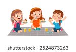 happy cute little kid boy and girl eat a birthday cake