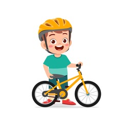 Happy Cute Little Kid Boy Riding Bicycle