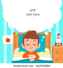 happy cute little kid boy sleep in bed room