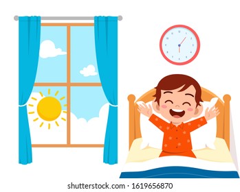 Happy Cute Little Kid Boy Wake Up