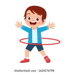 happy cute little kid boy play hula hoop