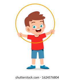 happy cute little kid boy play hula hoop