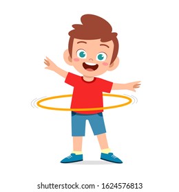 happy cute little kid boy play hula hoop