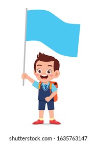 happy cute little kid boy holding flag