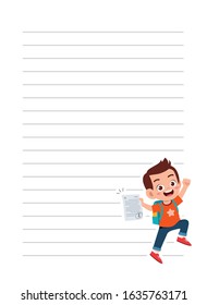happy cute little kid boy notebook school