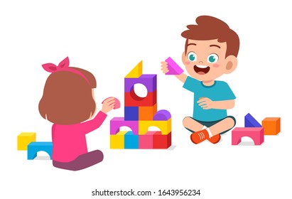 happy cute little kid boy and girl play together