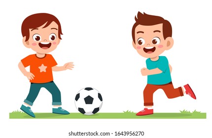 happy cute little kid boy play soccer