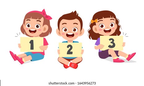 happy cute little kid boy and boy learn number