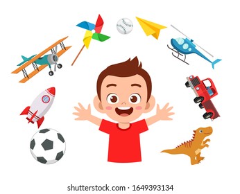 happy cute little kid boy play with toys