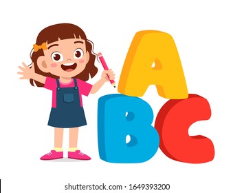 happy cute little kid boy with alphabet