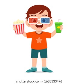 happy cute little kid boy wear 3d glasses