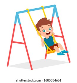 happy cute little kid boy play swing