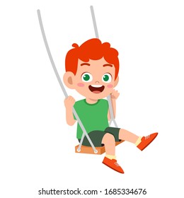 happy cute little kid boy play swing